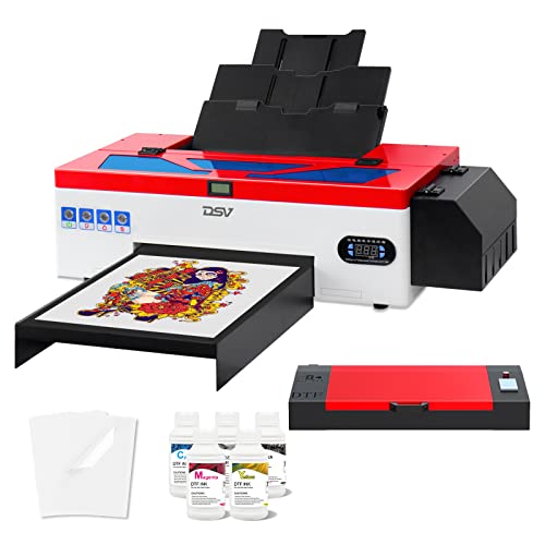 DSV DTF Printer A3 L1800 Transfer Printer Machine Built-in White Ink Circulation System for Dark/Light T-Shirts, Hoodie,Pillow,Different Fabrics (DTF Printer +Oven+5 x 250ml Ink+100pcs PET Film)
