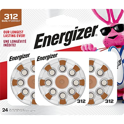 Energizer Size 312 Hearing Aid Batteries, EZ Turn & Lock Hearing Aid Batteries Size 312, 24 Count