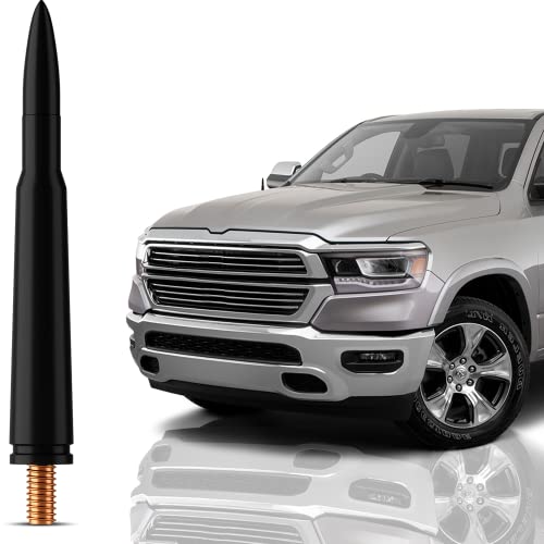 Bullet Antenna for Dodge RAM 1500 (2009-2023) - Highly Durable Premium Truck Antenna 5.45 Inch - Car Wash-Proof Radio Antenna for FM AM - Black, 50 Caliber Design - Ram 1500 Accessories