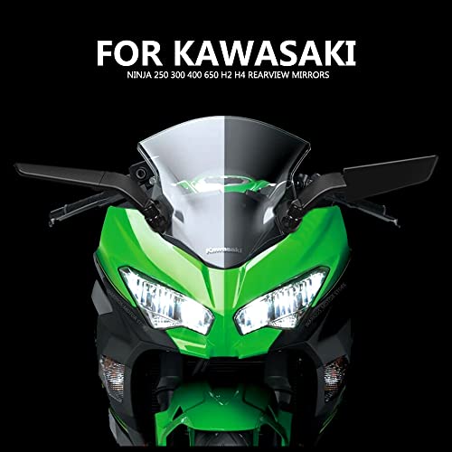 COKUERA Modified Motorcycle 2PCS Rearview Mirrors Wind Wing Adjustable Rotating Side Mirrors For KAWASAKI NINJA 250 300 400 650 H2 H4, Black