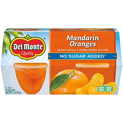 Del Monte No Sugar Added Mandarin Oranges in Water Fruit Cup, 4 Oz, Pack of 4