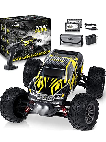 LAEGENDARY Fast RC Cars for Adults and Kids - 4x4, Off-Road Remote Control Car - Battery-Powered, Hobby Grade, Waterproof Monster RC Truck - Toys and Gifts for Boys, Girls and Teens Black - Yellow