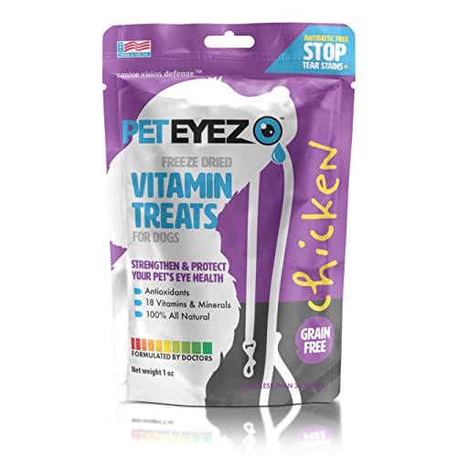 Pet Eyez-Dog Tear Stain Remover - Tear Stain Remover for Dogs - Dog Eye Care - Freeze-Dried Liver Dog Treats with Astaxanthin, Blueberry Fruit Powder, Lutein, Grain Free, All-Natural Protein (Chicken)