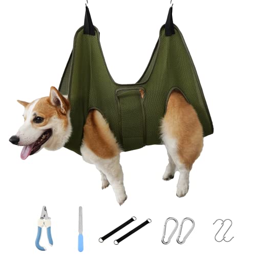 Mklhgty Pet Dog Grooming Hammock Harness for Cats & Dogs, Breathable Dog Grooming Helper for Trimming Nail and Ear/Eye Care,with Dog Nail Clippers, Free Nail File