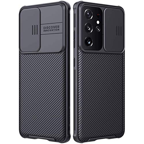 imluckies for Samsung Galaxy S21 Ultra Case with Camera Cover, Hard PC Back & Soft Bumper, Protective & Slim Fit, Camera Protection Case for Samsung Galaxy S21 Ultra 6.8"-Black