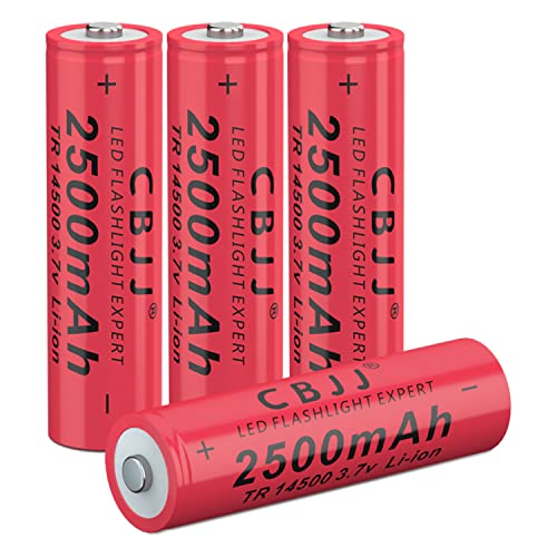 CBJJ Rechargeable Battery 14500 3.7V 2500mAh Rechargeable Lithium Battery for Flashlight, Toy Car(4 Pack, Red)