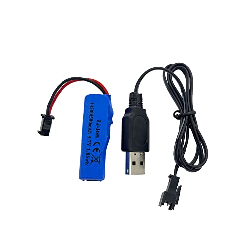 Threeking 3.7V 500mAh 14500 Rechargeable Li-ion Battery SM-2P Joint with USB Charger for Rc Remote Control Car Toys