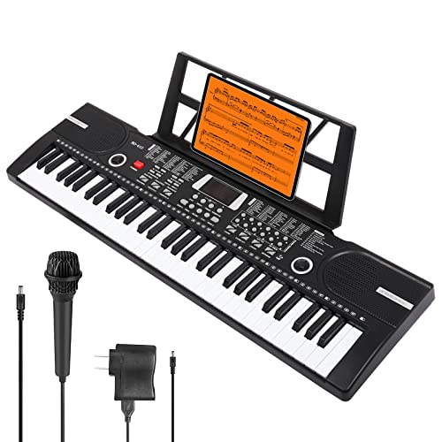 61 keys piano keyboard, MIZAYI Electronic Digital Piano with Built-In Speaker Microphone, Sheet Stand and Power Supply, Portable Keyboard Gift Teaching for Beginners