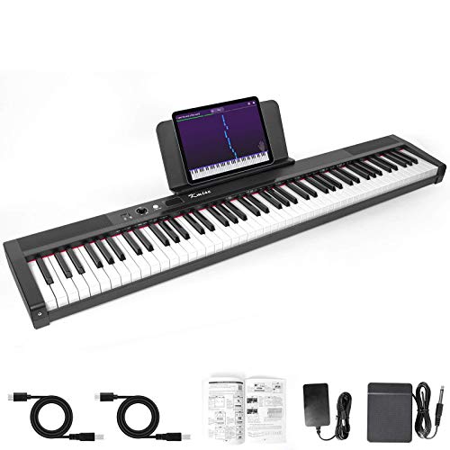 Kmise Keyboard Piano 88 Key Full Size Semi Weighted Electronic Keyboard Digital Piano with Music Stand,Power Supply,Sustain Pedal,Bluetooth,MIDI,for Beginner Professional at Home/Stage