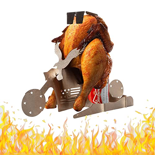 Motorcycle Beer Can Chicken Holder Stainless Steel Griller - Barbeque - Bike Chicken Rack - Grill Accessories Gifts Novelty BBQ Grilling Motorbike Gift Birthdays, Tailgates, Camping, Backyard!