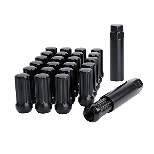 dynofit 14mmx1.5 Wheel Lug Nuts, 24x Black M14x1.5 Lug Nut, Conical/Cone Bulge Seat, Closed End Lug Nuts with 2 Socket Keys for Chevy GMC Cadillac Lincoln SAAB Saturn 6 Lug Aftermarket Wheel