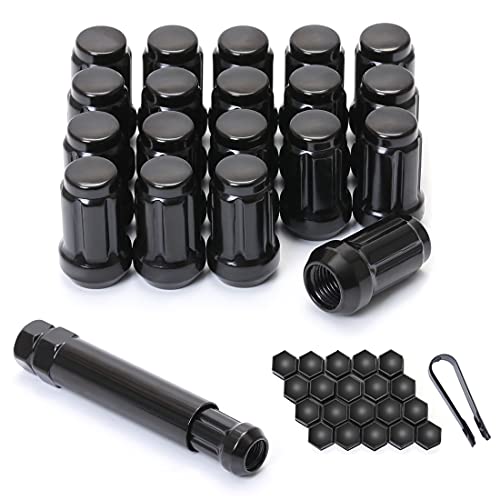 M12x1.25 Lug Nuts 12x1.25 Lug Nuts Black 6 Spline Lug Nuts Anti Theft 1.38" Long Set of 20 M12-1.25 Lug Nuts Acorn Aftermarket Wheel Lug Nuts