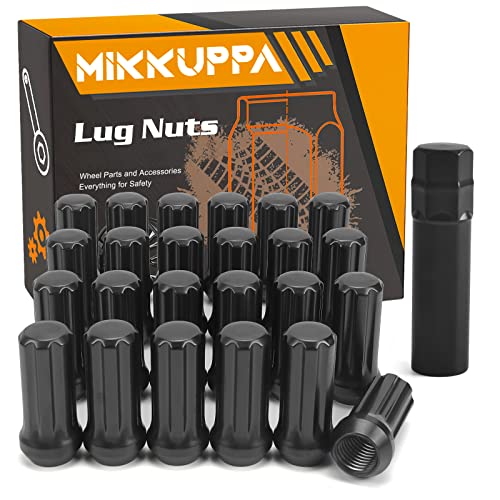 MIKKUPPA M14x1.5 Lug Nuts Black - 24PCS Spline Large Acorn Seat Lug Nuts Replacement for 1999-2019 Chevrolet Silverado 1500, 2000-2014 Suburban 1500, 2007-2013 Avalanche Aftermarket Wheels