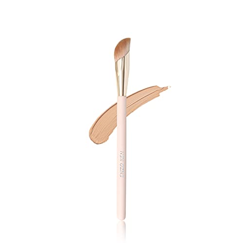 Angled Concealer Brush Under Eye by ENZO KEN, Small Nose Contour Brushes for Dark Circles Puffiness, Face Eyebrow Puffy Eyes, Mature Skin, Length Natural Light, BB Cream Liquid Blending (11-M-Pink)