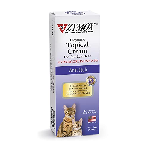 Zymox Enzymatic Anti-Itch Topical Cream with 0.5% Hydrocortisone for Cats & Kittens, 1 oz.  Multi-Purpose Cream for Hot Spots, Itchiness, Rashes, Skin Irritation, Allergies & Insect Bites