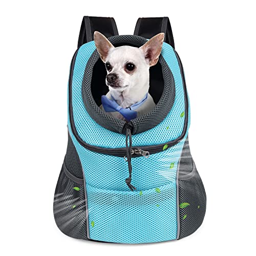 WOYYHO Pet Dog Carrier Backpack Puppy Dog Travel Carrier Front Pack Breathable Head-Out Backpack Carrier for Small Dogs Cats Rabbits (M (up to 10 lbs), Cyan)