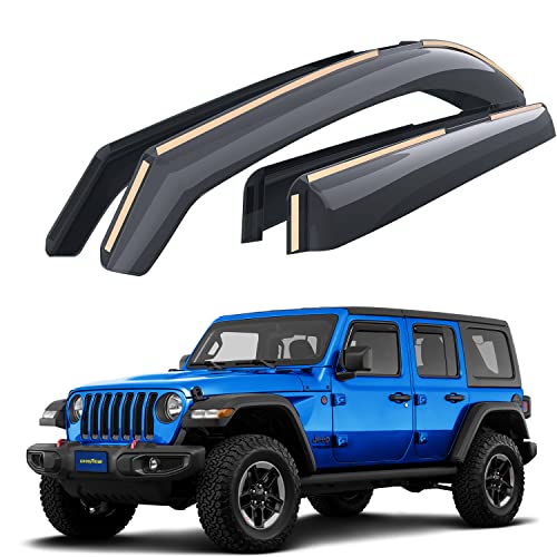 Goodyear Shatterproof in-Channel Window Deflectors for Jeep Wrangler JL 2018-2023/Jeep Gladiator 2020-2023, Rain Guards, Window Visors for Cars, Vent Deflector, Car Accessories, 4 pcs - GY003423LP