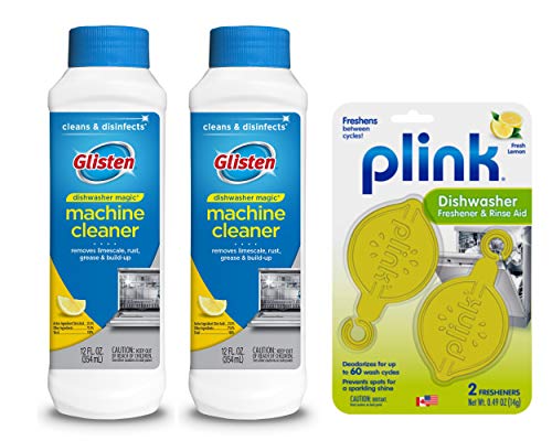 Glisten Magic Machine Cleaner & Disinfectant 2-Pack and Plink Dishwasher Freshener & Rinse Aid