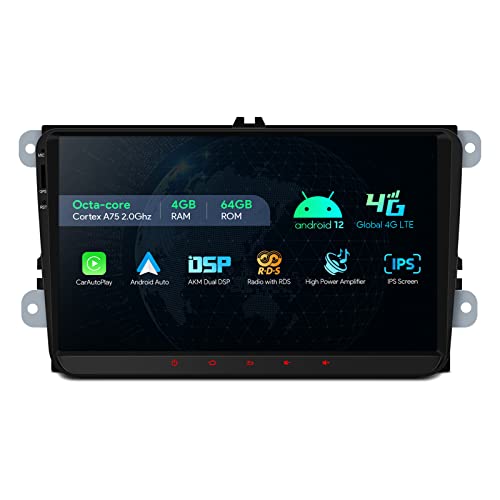 XTRONS Car Stereo for VW Volkswagen EOS Golf, Android 12 Octa Core 4GB+64GB Car Radio, 9 IPS Touch Screen GPS Navigation for Car Bluetooth Head Unit, Built-in DSP Car Play Android Auto Support 4G LTE