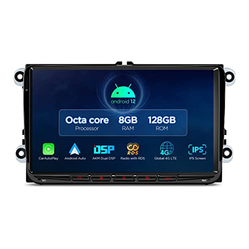 XTRONS Car Stereo for VW Volkswagen EOS Golf, Android 12 Octa Core 8GB+128GB Car Radio, 9 QLED IPS Touch Screen GPS Navigation for Car Bluetooth Head Unit Built-in DSP Car Play Android Auto 4G LTE