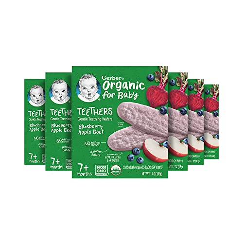 Gerber Snacks for Baby Teethers, Organic Gentle Teething Wafers, Blueberry Apple Beet, 1.7 Ounce, 12 Count Box (Pack of 6)