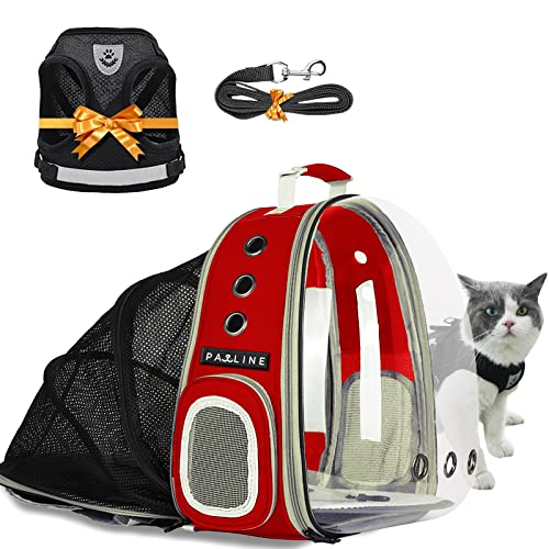 PawLine Red Cat Carrier Backpack Bubble  Back Expandable Pet Carrier Transparent Capsule  Airline Approved Suitable for Travel, cat Carriers for Large Cats 20 lbs ,Puppies and Dogs Outdoor Set