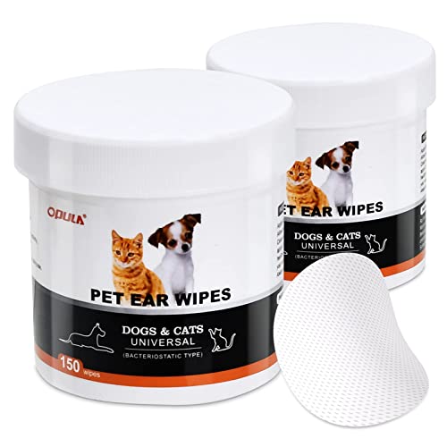 Opula DogEarCleaner Wipes, 300 Counts Cat Ear CleaningWipes,Non-Irritating Hypoallergenic Pet Wipes,Otic Cleanser Pad,Removes Wax,Itching,Odor,Infections,Dogs&Cats Universal