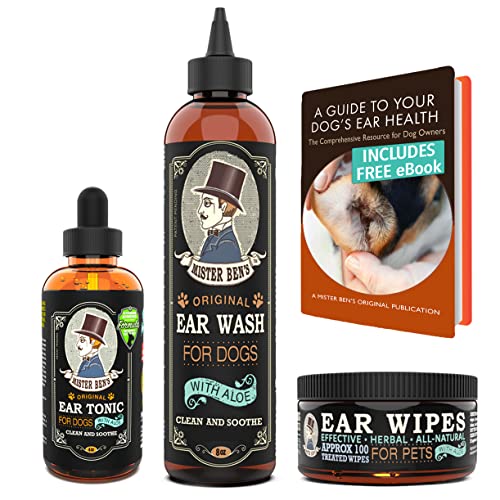 MISTER BEN'S Original Dog Ear Cleaner Kit - Natural, Effective Dog Ear Infection Treatment & Cleanser - Includes Tonic, Wash & Wipes - Also Provides Fast Relief from Pain, Itching, Odors, Otitis