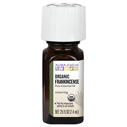 Aura Cacia 100% Pure Frankincense Essential Oil | Certified Organic, GC/MS Tested for Purity | 7.4 ml (0.25 fl. oz.) | Boswellia Sacra