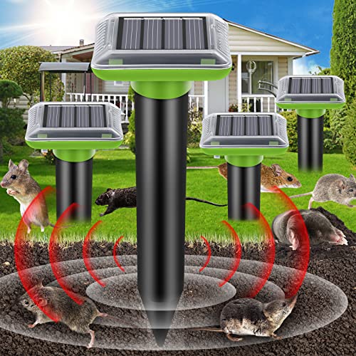 Ultrasonic Mole Repellent Solar Powered, 4PCS Animal Mole Repeller Outdoor Pest Deterrent for Mole,Snake, Gopher,Vole Other Rodent Animals, Ultrasonic Gopher Deterrent for Lawn Garden Yard Home Use