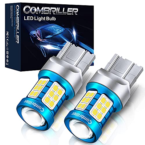 Combriller 7440 Led Bulb White 6000K, T20 7441 7444 7443 7440 Led Bulb with Projector Replacement for Led Reverse Lights Turn Signal Bulb Brake Light Bulb Tail Light Bulb Parking Light Bulb, Pack of 2