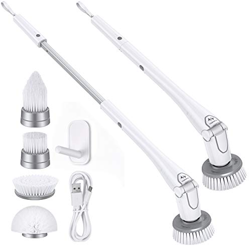 Tilswall Electric Spin Scrubber, Cordless Grout Shower Power Bathroom Cleaner with 4 Replaceable Brush Heads, Tool-Free Adjustable Extension Handle for Tile, Floor, Bathtub-M1