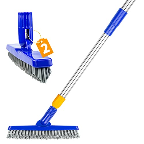 ITTAHO 2 Pack Grout Brush with Long Handle, Swivel Cleaning Grout Line Scrubber - Extendable Durable Handle Grout Cleaner Brush for Bathroom,Tub,Tile,Baseboard,Walk in Shower,Corner & Narrow Space