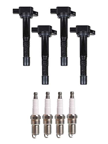 ENA Ignition Coil Pack and Spark Plug Set of 4 Compatible with Acura Honda CSX RSX Civic Replacement for UF311 UF583 C1382