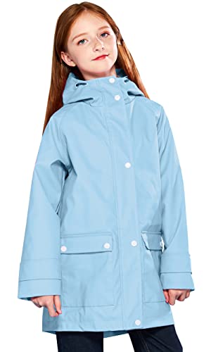 SOLOCOTE Kids Rain Jacket Hooded Lined Rubber RainCoats for Girls Boys Waterproof Windproof, 180806 Light Blue 11-12Y