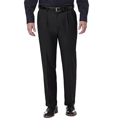 Haggar mens Premium Comfort Classic Fit Pleat Expandable Waist Dress Pants, Black, 38W x 30L US