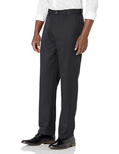 Amazon Essentials Men's Classic-Fit Expandable-Waist Flat-Front Dress Pant, Black, 38W x 29L