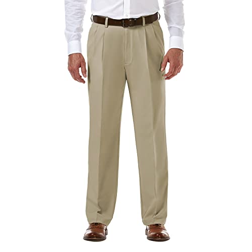 Haggar mens Cool 18 Pro Classic Fit Pleat Front Hidden Expandable Waist With Big & Tall Sizes Casual Pants, Khaki, 36W x 30L US