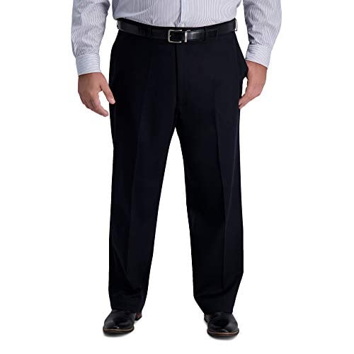 Haggar Men's Iron Free Premium Khaki Classic Fit Flat Front Expandable Waist Casual Pant Regular and Big & Tall Sizes, Black-BT, 46W x 30L