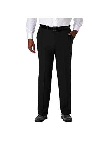 Haggar mens Eclo Stria Expandable-waist Plain-front dress pants, Black, 44W x 30L US