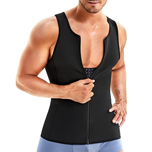Wonderience Men Shapewear Slimming Body Shaper Compression Shirt Tank top with Zipper Underwear For tummy controlBlack,Medium