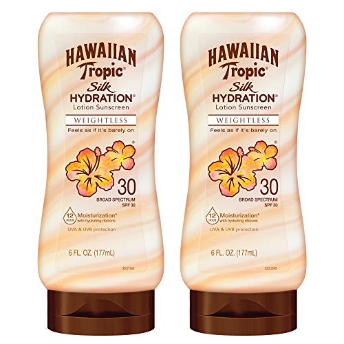 Hawaiian Tropic Weightless Hydration Lotion Sunscreen SPF 30, 6oz | Oil Free Sunscreen, Hawaiian Tropic Sunscreen SPF 30, Oxybenzone Free Sunscreen, Body Sunscreen Pack SPF 30, 6oz each Twin Pack