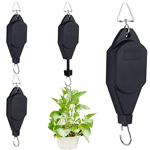 SUMERSHA 6 Pack Plant Pulley Hanger Retractable Plant Hanging Basket Hooks Adjustable Rope Heavy Duty Plant Hanging Pulleys for Garden Baskets Pots, Black