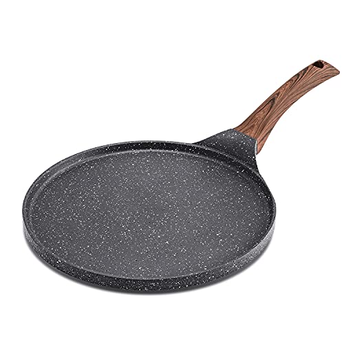 SENSARTE Nonstick Crepe Pan, Swiss Granite Coating Dosa Pan Pancake Flat Skillet Tawa Griddle 10-Inch with Stay-Cool Handle, Induction Compatible, PFOA Free