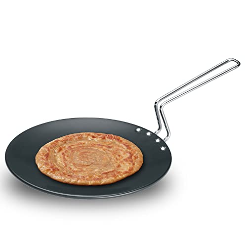 Futura Hard Anodised Concave Tava Griddle, 10-Inch, 4.88 with Steel Handle, 26 cm, Black