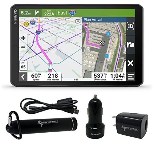 Garmin dzl OTR810, Large, Easy-to-Read 8 GPS Truck Navigator, Custom Truck Routing, High-Resolution Birdseye Satellite Imagery Services with Wearable4U Power Pack Bundle