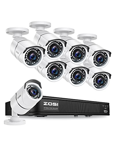 ZOSI 1080p H.265+ Security Camera System for Home, 5MP Lite 8 Channel CCTV DVR and 8 x 1080p Weatherproof Bullet Cameras Outdoor Indoor with 120ft Night Vision and 105Wide Angle (No HDD Included)