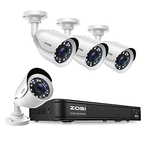 ZOSI H.265+ Full 1080p Home Security Camera System Outdoor Indoor, 5MP-Lite CCTV DVR 8 Channel and 4 x 1080p (2MP) Day Night Vision Weatherproof Surveillance Bullet Camera, Motion Alerts (No HDD)