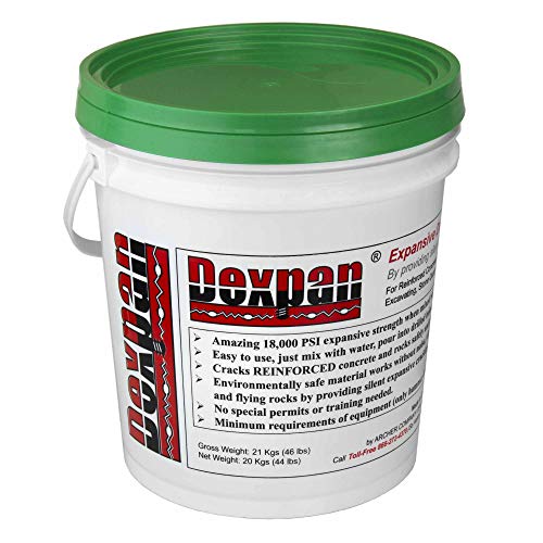 Dexpan Expansive Demolition Grout 44 Lb. Bucket for Rock Breaking, Concrete Cutting, Excavating. Alternative to Demolition Jack Hammer Breaker, Jackhammer, Concrete Saw, Rock Drill (DEXPAN44BKT2) (50F-77F)