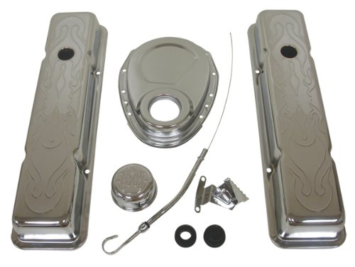 1958-86 Compatible/Replacement for Chevy Small Block 283-305-327-350 Chrome Steel (Short) Engine Dress Up Kit - Flamed
